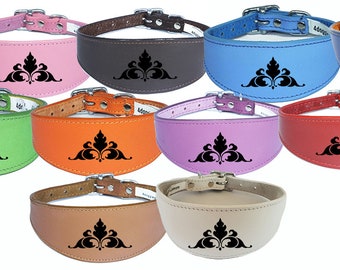 Italian Greyhound Whippet Collar Greyhound Leather Dog Collar Padded Backing Laser Engraved D1