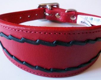 Red Oval Stitch Leather Whippet Collar Greyhound Collar lévriers galgo Dog
