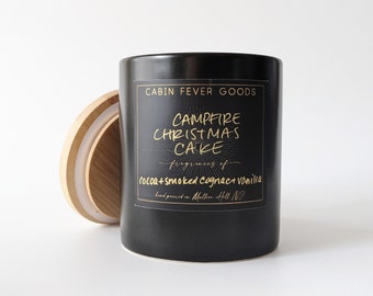 Campfire Christmas Cake. Handmade Soy Candle. 12 oz Soy Wax Jar. Cocoa Cognac Scented. Modern Christmas Decor. Eco Friendly Luxury Gifts.