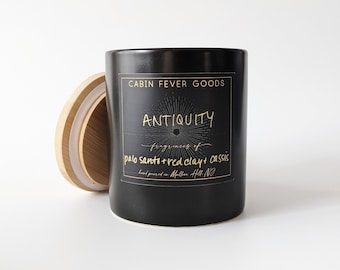 Antiquity. Palo Santo Scented. Handmade Soy Candle. Clean Burning Candle. 12 oz Jar Candle. Woody Fragrance. Luxury Candles. Modern Antique.
