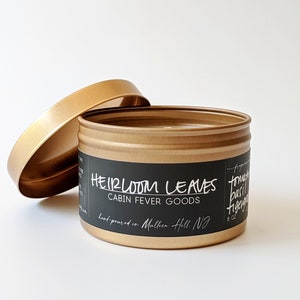 Heirloom Leaves. Tomato Scented Soy Candle. Herbal Scents. Gardener Gift. Hand Poured Candle. Essential Oil Jar Candle. Gifts Under 40. 8 oz Tin