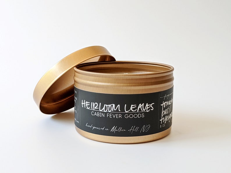 Heirloom Leaves. Tomato Scented Soy Candle. Herbal Scents. Gardener Gift. Hand Poured Candle. Essential Oil Jar Candle. Gifts Under 40. 8 oz Tin