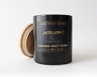 Heirlooms - Cedarwood Neroli Balsam Scented - Handmade 12 oz Soy Candle - Clean Burning - Luxury Woody Fragrance - Naturalist Gift