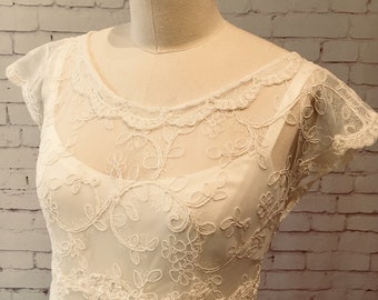 Lace Wedding Gown, Wedding Dress with Sleeves, Buttons up Back and Train, Vintage Style, Boho Classic and Simple Juliet Gown