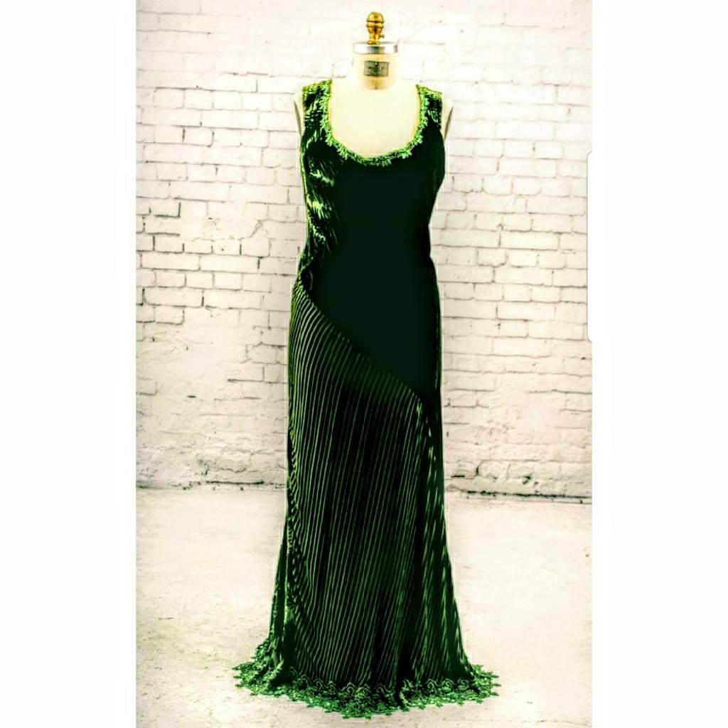 Forest green velvet evening gown wedding dress lace detail Etsy