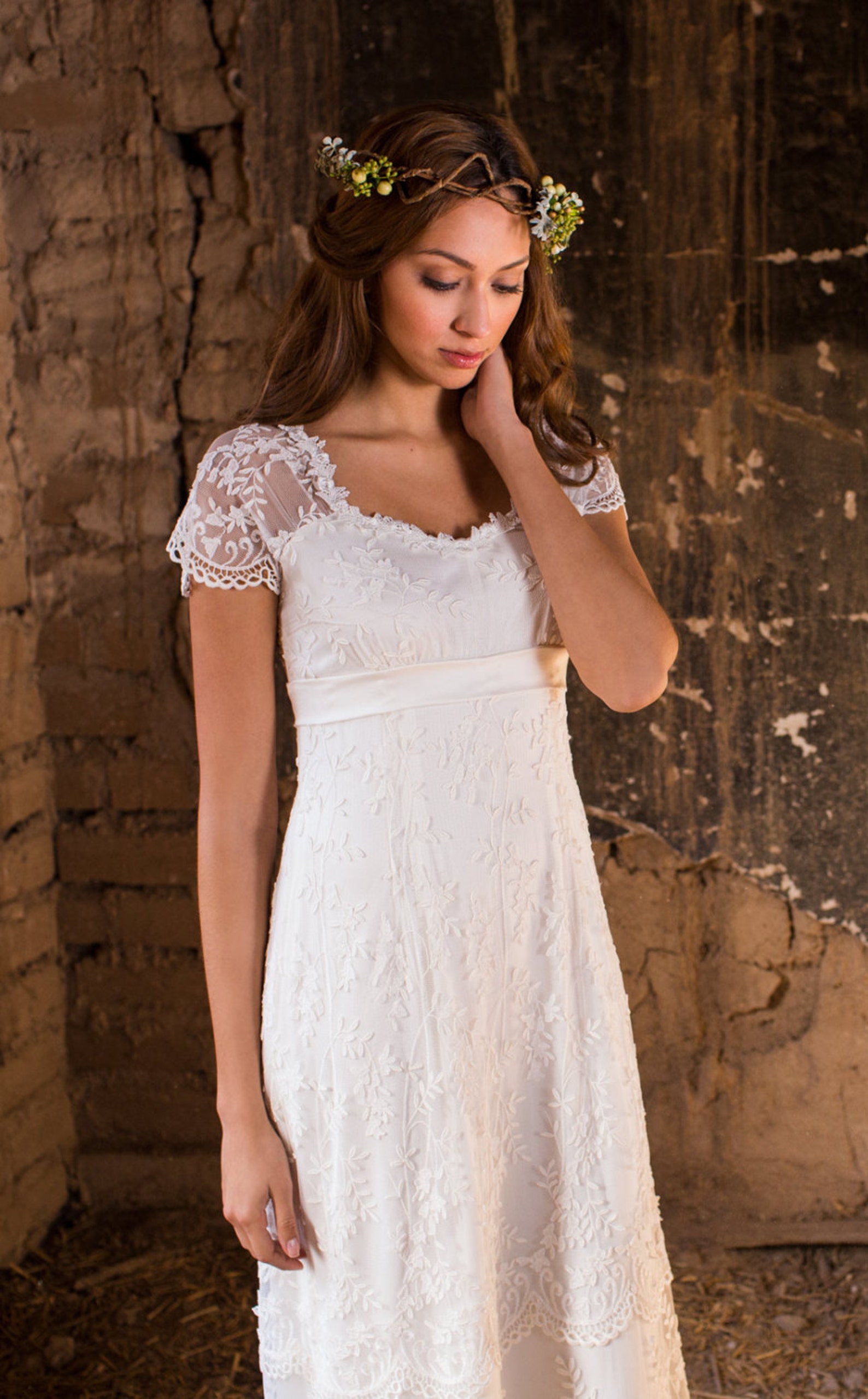Elegant and Simple Wedding Dress. Embroidered Tulle Over Silk | Etsy
