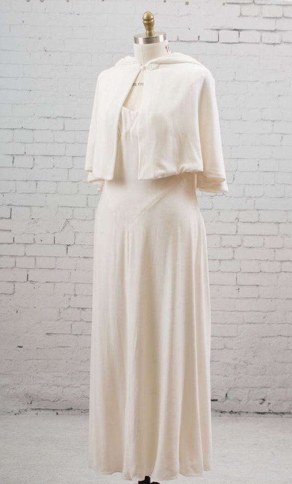 Natural white velvet evening gown, wedding dress, 