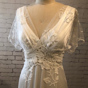 Lace Wedding Gown Wedding Dress with sleeves, buttons up back and train. vintage style, boho classic and simple. Helene gown.