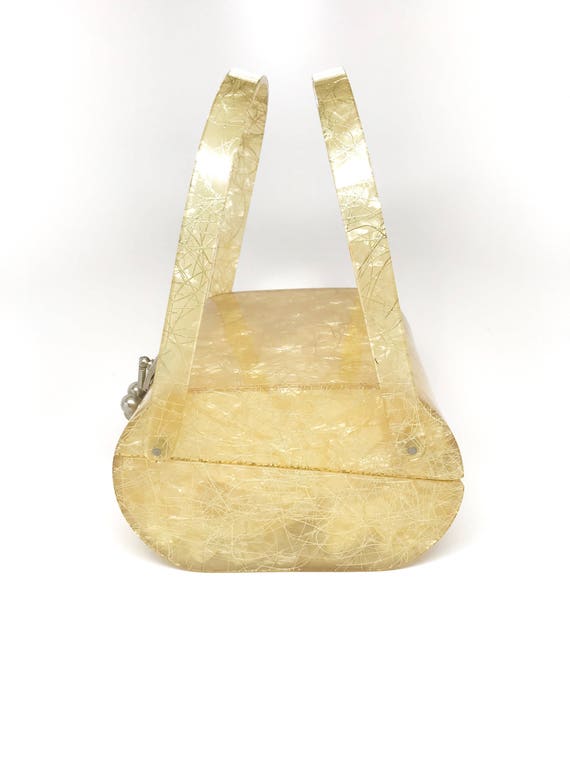 Gold Lucite Purse Myles Rare - Bridal Gold Threads Lucite Bag - Double Handle Gold Fleck Bag - Vintage Myles Lucite Bag Mint Condition View 3
