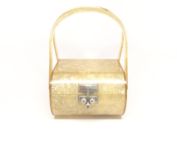 Gold Lucite Purse Myles Rare - Bridal Gold Thread… - image 1