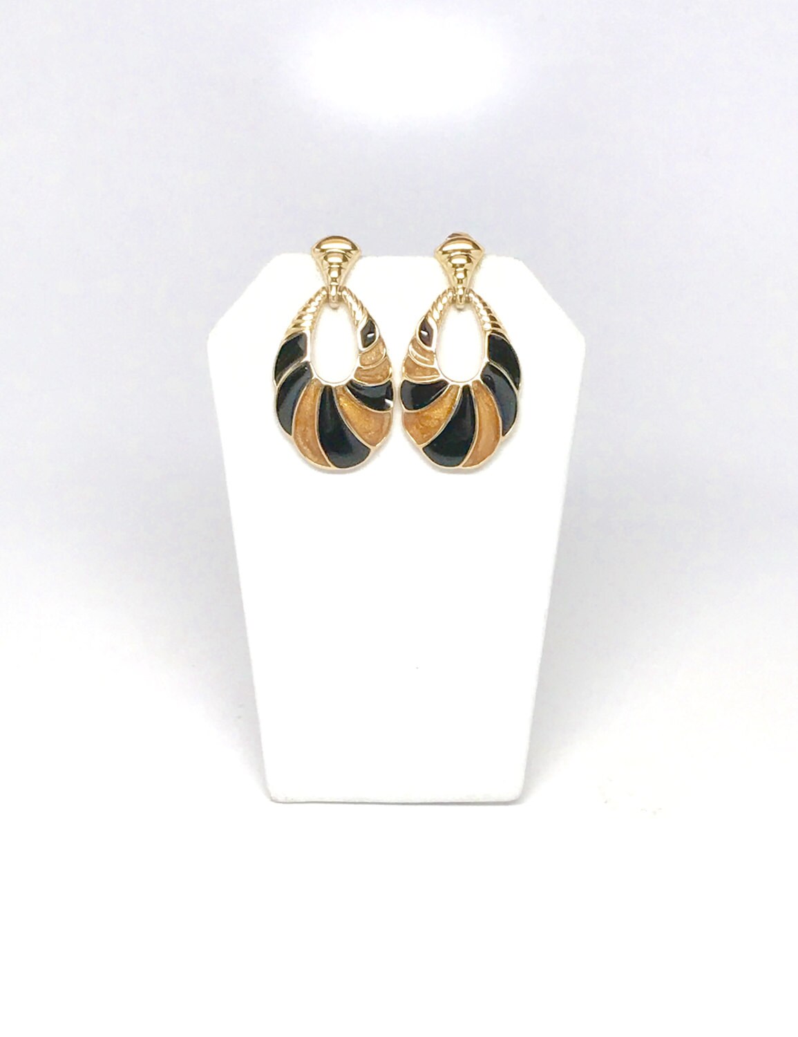 Secretary Chic Gold Tone Clip On Enamel Earrings Chunky Earrings Oval Earrings 80s Earrings Statement Earrings