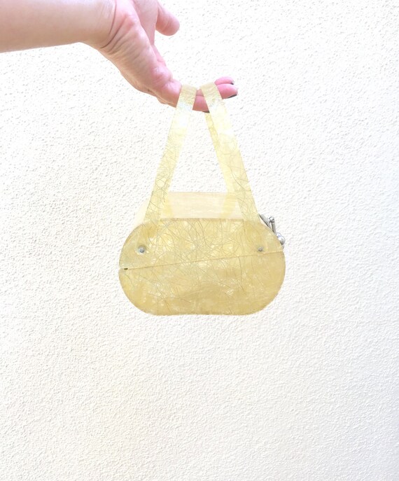 Gold Lucite Purse Myles Rare - Bridal Gold Threads Lucite Bag - Double Handle Gold Fleck Bag - Vintage Myles Lucite Bag Mint Condition View 5