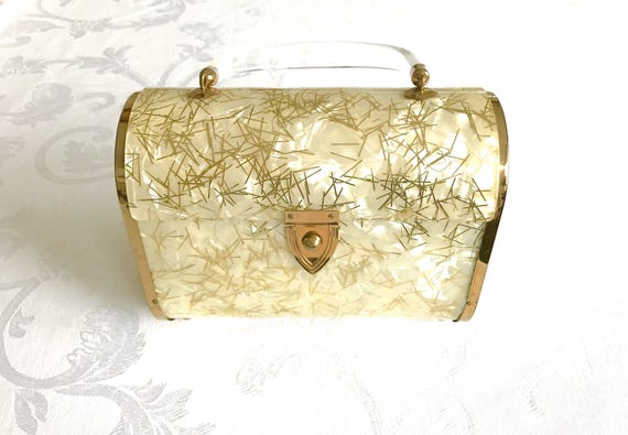 Gold Flecks Lucite Purse Bag Majestic - Exquisite