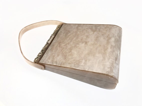 Lucite Bag Purse Large - Rare Taupe Brown Wilardy… - image 5