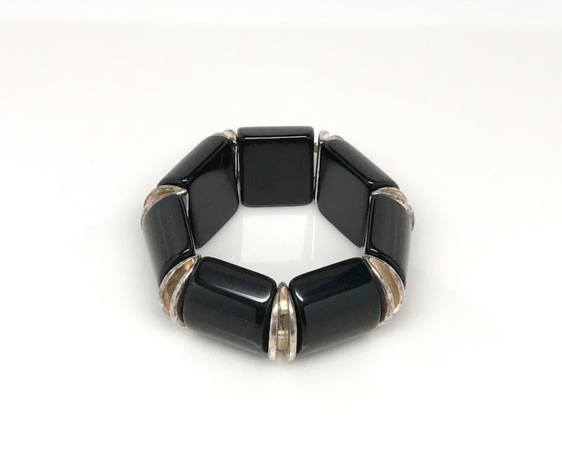 Vintage Black Bakelite Stretch Bracelet Midcentury Bakelite | Etsy