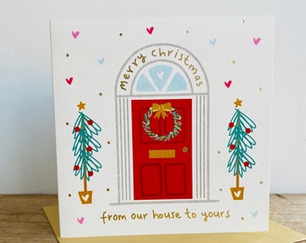 Gold Foil Christmas Card for From Our House To Yours | From Us | Family Christmas Card