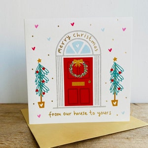 Carte de Noël feuille d'or pour De notre maison à la vôtre | Chez nous | Carte de Noël en famille