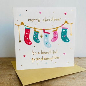Carte de Noël en feuille d’or pour petite-fille | Carte de Noël de belle petite-fille