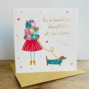 Carte de Noël en feuille d’or pour fille | Carte de Noël de belle fille