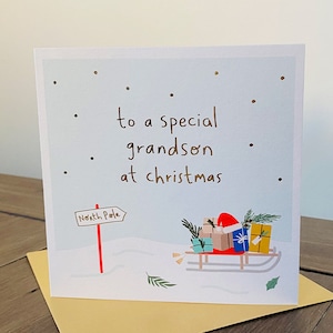Carte de Noël en feuille d'or pour petit-fils | Carte de Noël spéciale petit-fils