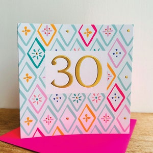 Carte d'anniversaire de 30 ans en feuille d'or | Carte d'anniversaire 30 ans | Carte d'anniversaire pour elle | Carte d'anniversaire pour maman|fille|soeur|nièce|amie|