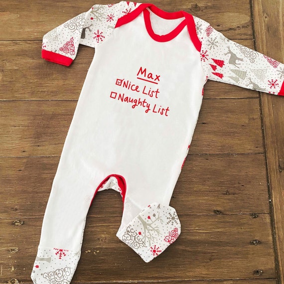 Personalised Baby's Nice List Christmas Babygrow Baby Romper