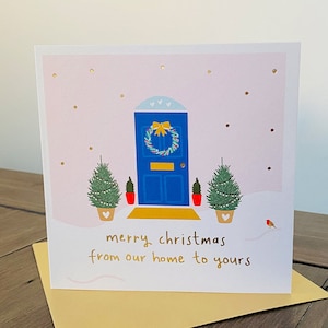 Carte de Noël en feuille d’or pour De notre maison à la vôtre | De nous | Carte de Noël en famille