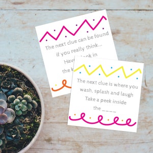 Tarjetas de pistas de búsqueda de huevos de Pascua / Conejito de Pascua / Pistas de cestas de búsqueda del tesoro / Juego de actividades divertido en casa / Fácil bricolaje / Descarga digital imprimible
