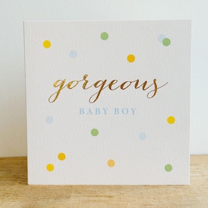 Carte de vœux magnifique pour bébé garçon en feuille d'or | Nouvelle carte bébé garçon | Nouvelle carte de petit-fils