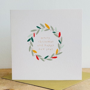 Carte de joyeux Noël et bonne année en feuille d'or | Carte Guirlande Joyeux Noël