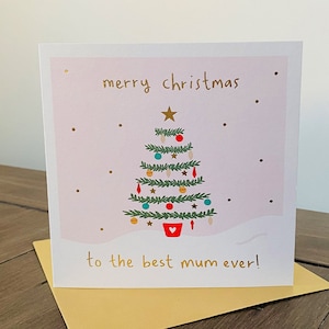 Carte de Noël en feuille d'or pour maman | Carte de Noël de la meilleure maman de tous les temps