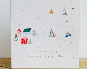 Gold Foil Merry Christmas Card From Across The Miles |Far Away|Overseas Christmas Card
