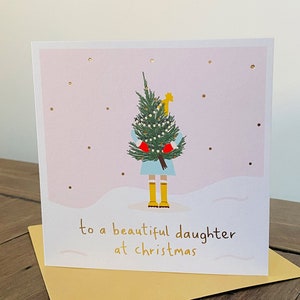 Carte de Noël en feuille d'or pour fille | Carte de Noël belle fille