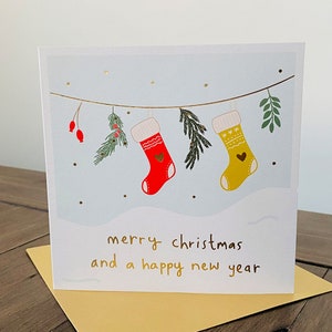 Carte de Noël et du Nouvel An en feuille d’or | Carte de joyeux Noël et bonne année