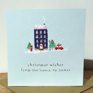 Carte de Noël en feuille d'or pour de notre maison à la vôtre | De nous | Carte de Noël familiale
