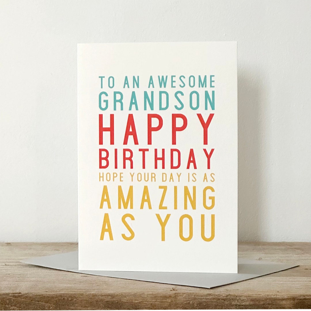 Happy Birthday Awesome Grandson Birthday Greeting Card - Etsy