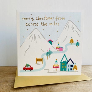 Carte de Noël feuille d'or pour From Across The Miles | Lointain | Carte de Noël à l'étranger