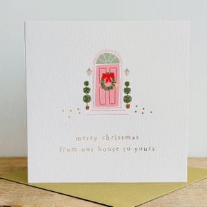 Carte de Noël en feuille d'or de notre maison à la vôtre | Carte de Noël pour amis de la famille