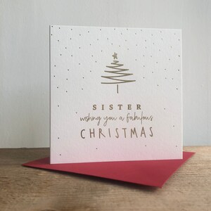 Carte de Noël en feuille d'or pour soeur | Carte de Noël soeur
