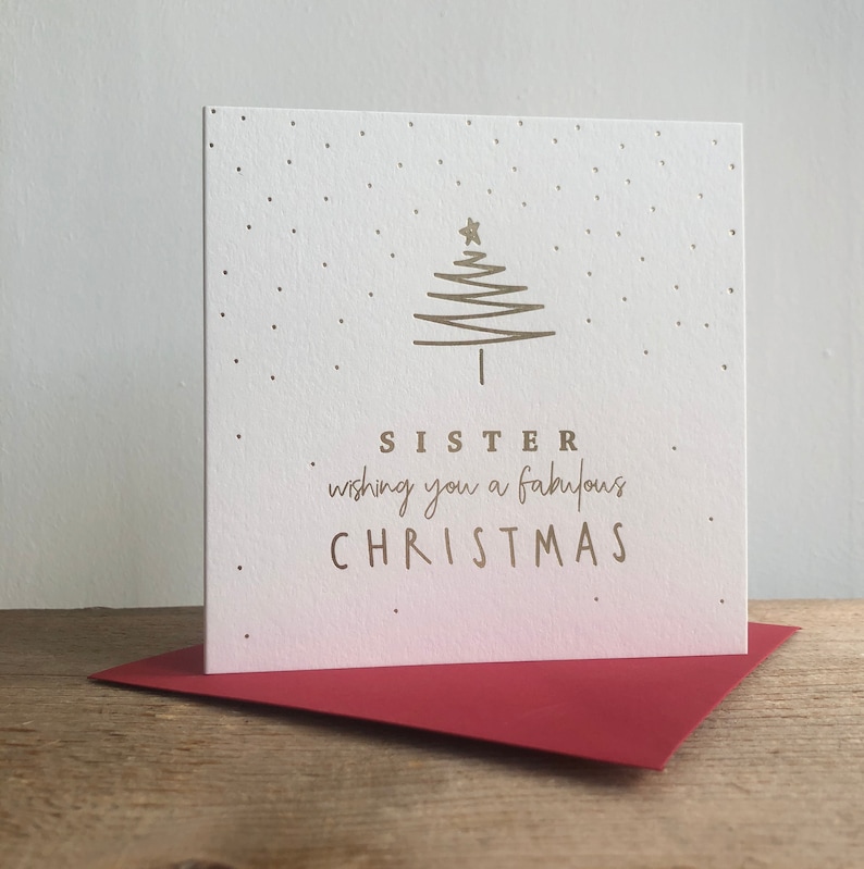 Carte de Noël feuille dor pour sœur Carte de Noël sœur | Etsy
