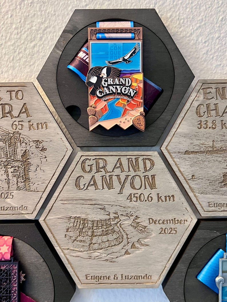 Conqueror Virtual Challenges Medal Display Holder - Honeycomb Hexagonal ...