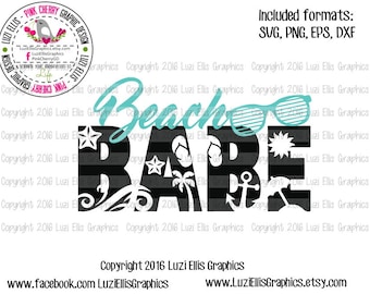 Beach Babe, sun, palmtree anchor, flip flops, summer SVG EPS DXF png files for Vinyl Cutting Projects  - iron-on transfer, Vector