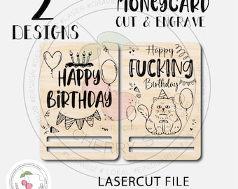 2 Designs Birthday Money Card Holder Laser Ready SVG / Digital File / Lasercutting / Glowforge
