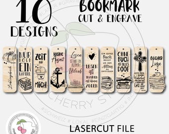 10 Designs of Bookmark Bundle Lesezeichen Laser Ready SVG / Digital File / Lasercutting / Glowforge German