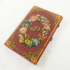Antikes Biedermeier Taschenbuch, Wollarbeit Taschenbuch, Papier Papier Poesiemotiv, Blumensprache Motive, Initial P, Deutschland 1830-40
