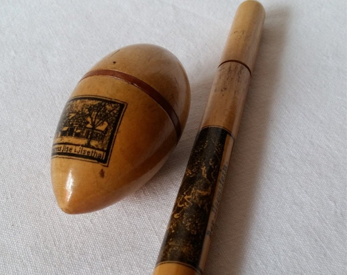 Two Antique German Wooden Sewing Tools an Eggshaped Thread Etsy