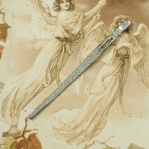 Antique Late Georgian Silver Needlework Bodkin with Ear Scoop, Chased Design, Unmarked, Acid Tests as Silver, French or German 1830s