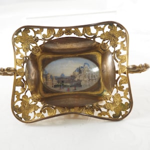 Antique Palais Royal Trinket Dish with Scene of the Louvre, Hand Painted Details, Floral and Foliate Scrolls, Light Wear, France 1880s