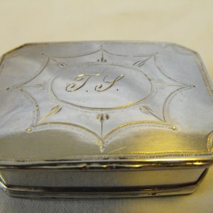 Antique Georgian Silver Snuff Box with Bright Cut Engraving and Monogram, Makers Mark Only Not Identified, European  1800