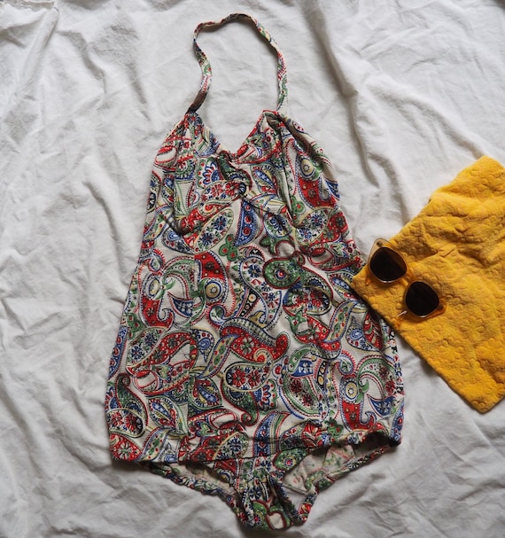 Vintage 60s Swim Wear, One Piece, Paisley Print, E